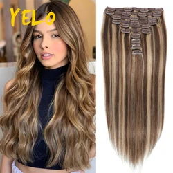 Extensões brasileiras retas do cabelo do grampo-em para mulheres, cabelo humano natural real, trama dobro, 10 PCes