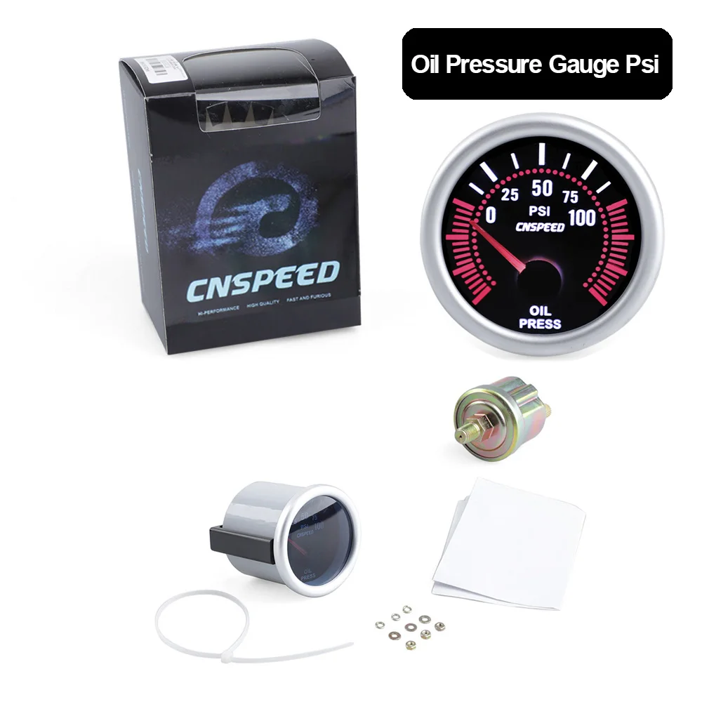 Universal 0-100 PSI Auto Oil Pressure Gauge Pointer 2'' 52mm Smoke Len LED With Oil Press Sensor Car Gauge CNSPEED Brand New