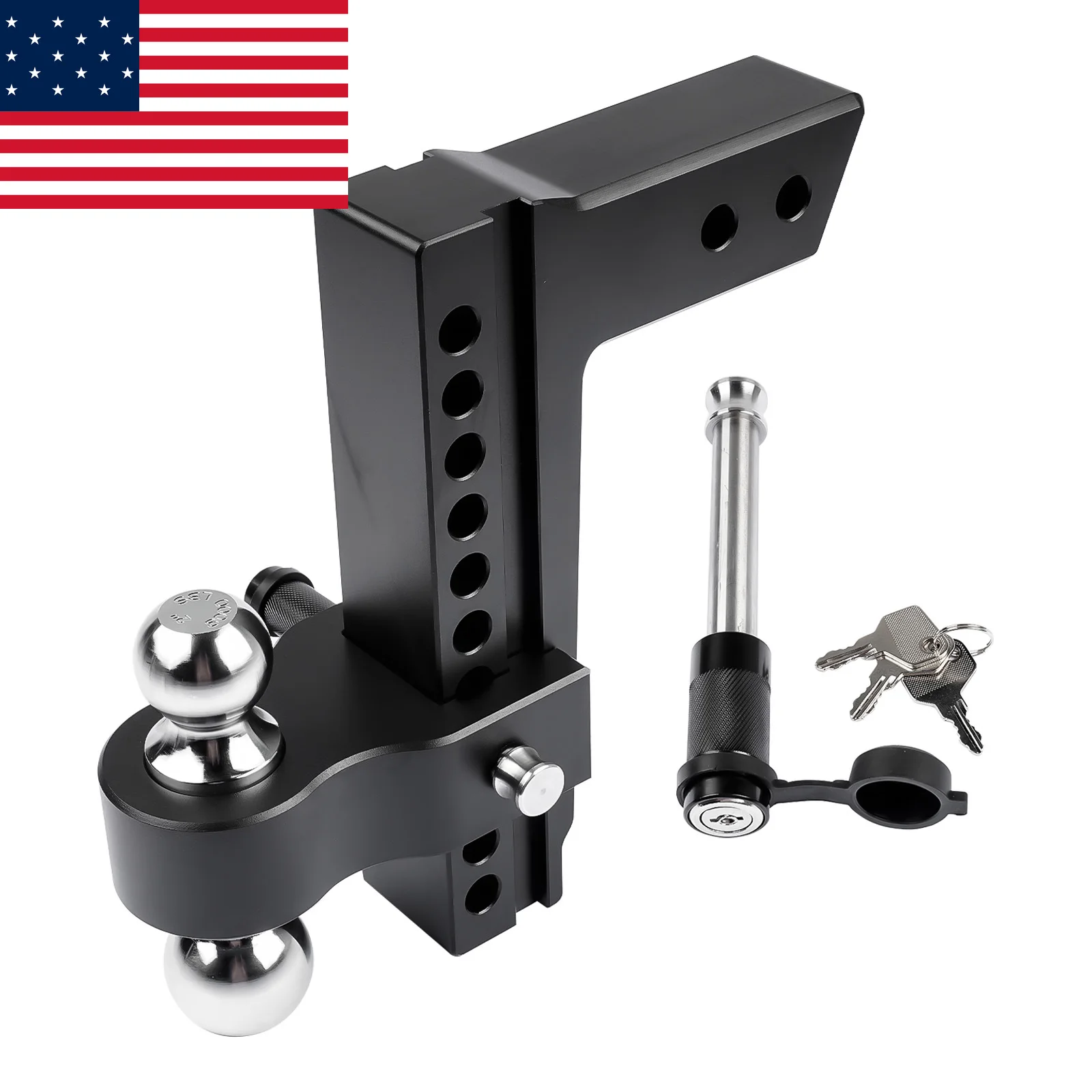 AP03 Black Adjustable Trailer Hitch Ball Mount for 2.5-Inch Receiver, 10-Inch Drop/Rise Hitch 18500LBS, 2