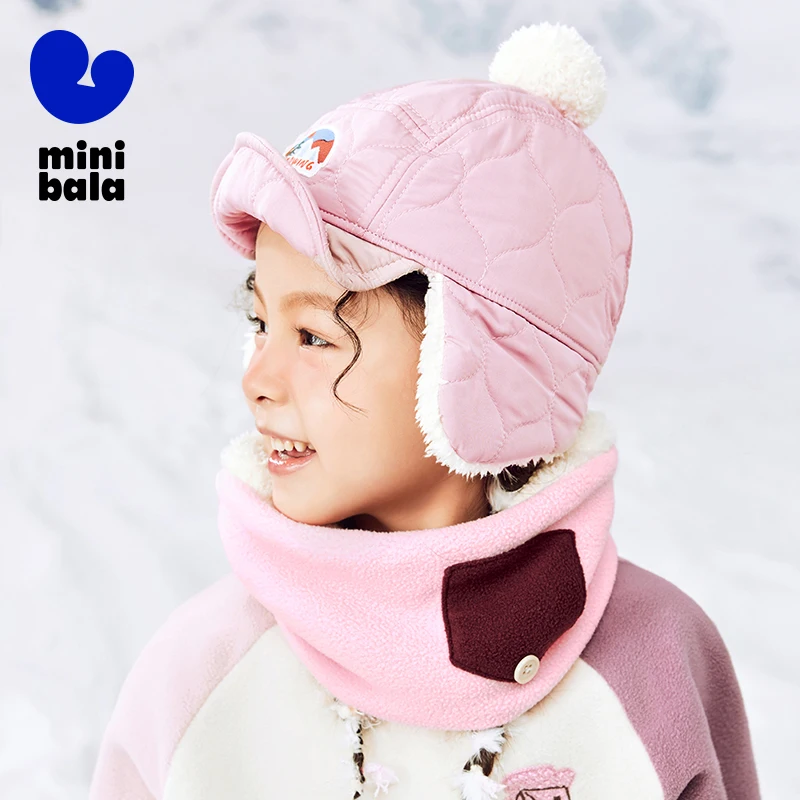 

Дышащая шапка Mini Bala для мальчиков и девочек, новинка зимы 2024, детская шапка с защитой ушей на флисовой подкладке для малышей