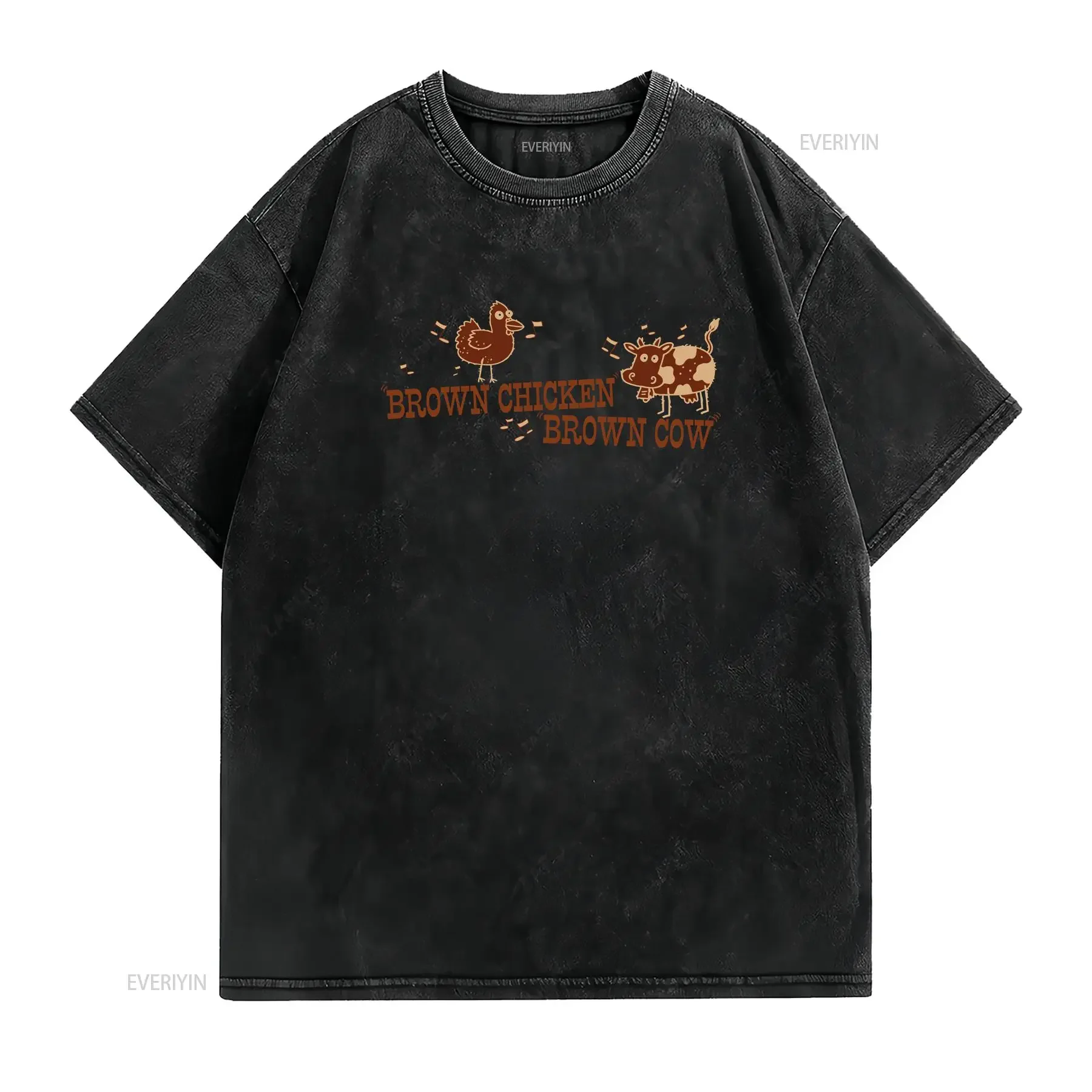 Brown Chicken Cow Funny T Shirt PS_0681 Crazy Fun Humor vintage Washed Breathable designer clothes streetwear