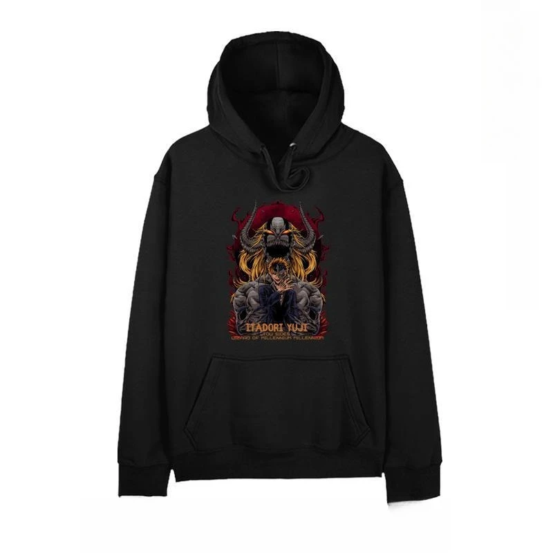 سترة رياضية بغطاء للرأس من Spell Back Battle Knotweed Hisahito Five Wufu Black Hui Print Fall New للجنسين بغطاء للرأس حراري مقاس كبير