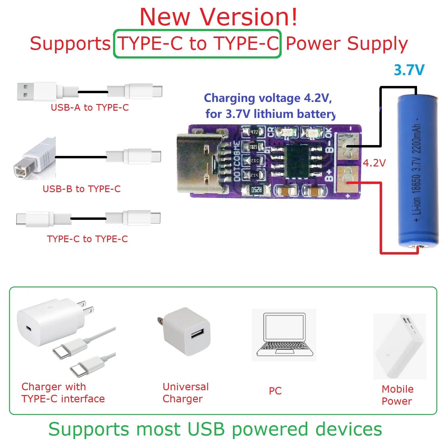 Ultra-Small Type-C Li-ion Li-Po Lithium Battery Charging Module PD QC FCP USB 18650 TP4056 1A Charger