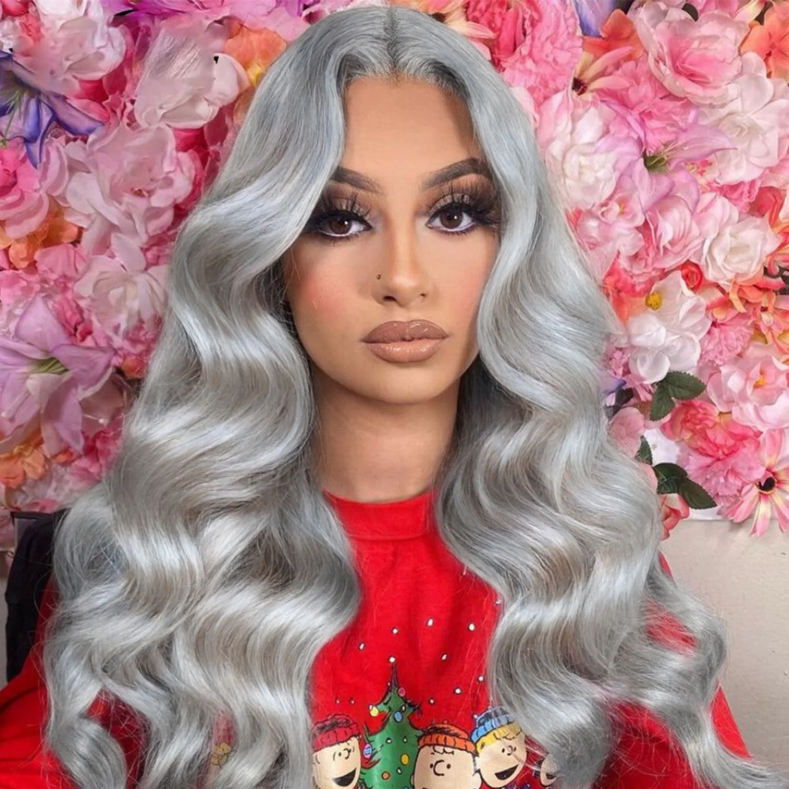 Silver Wig Loose Curly Synthetic Lace Wig Silver Grey Lace Front Wig Glueless Long Grey Curly Hair Lace Frontal Wigs for Women