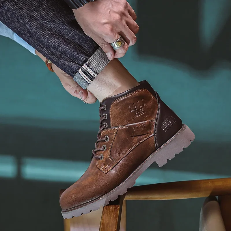 

2025 High Quality Men Boots Leather Autumn Winter High Top Shoes Business Casual British Ankle Boots Trendy Elegant Men's Shoes