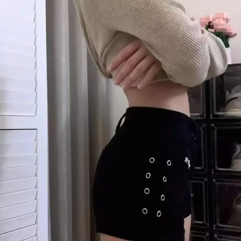 Black Streetwear Denim Shorts for Women Y2K American Sexy Low Waist Hot Girls Hip Shorts Fashion Gothic Slim Mini Jeans Shorts