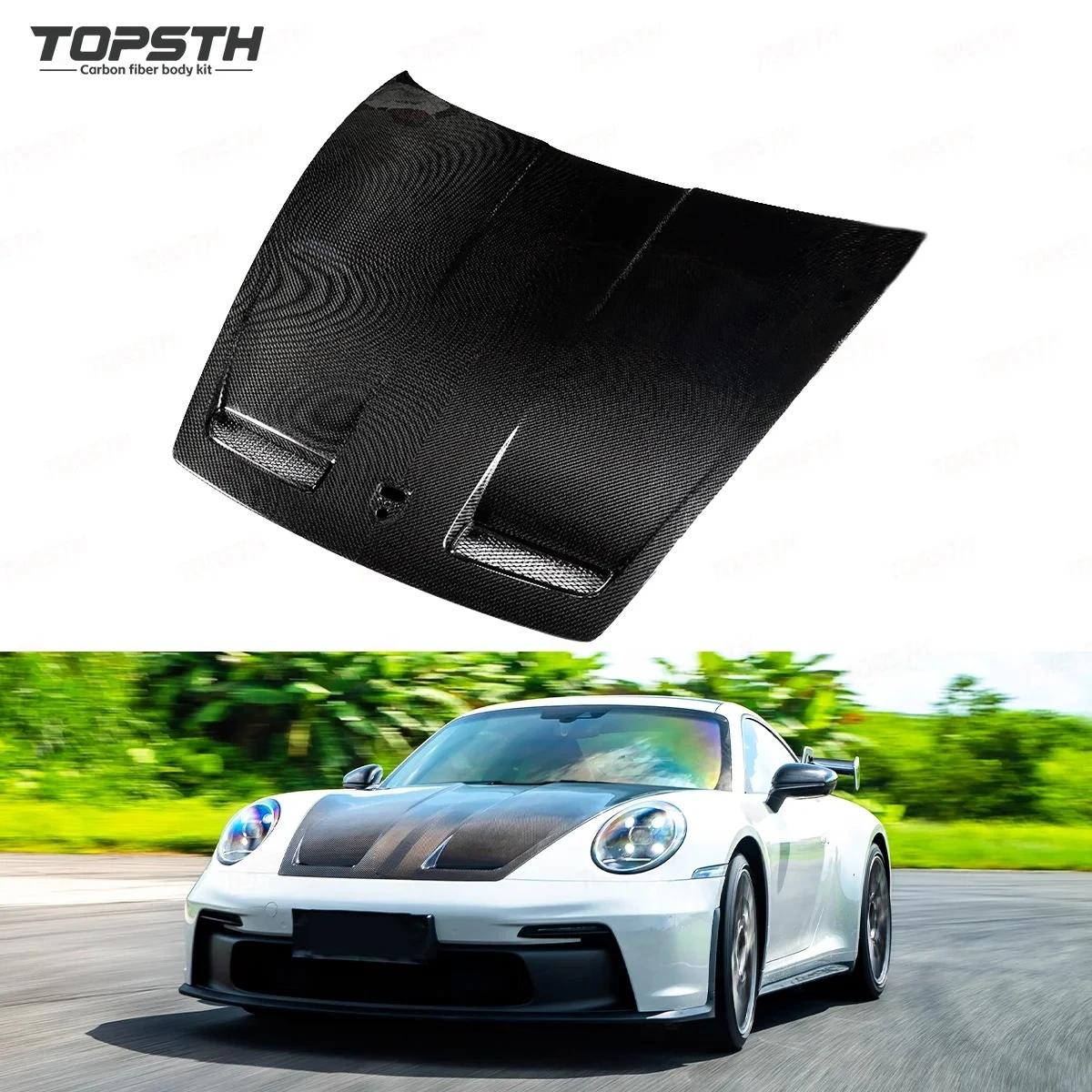 

Сухая передняя крышка двигателя из углеродного волокна для Porsche 911 992 Carrera GT3, обновленный стиль, легкий внешний аксессуар для автомобиля на заказ