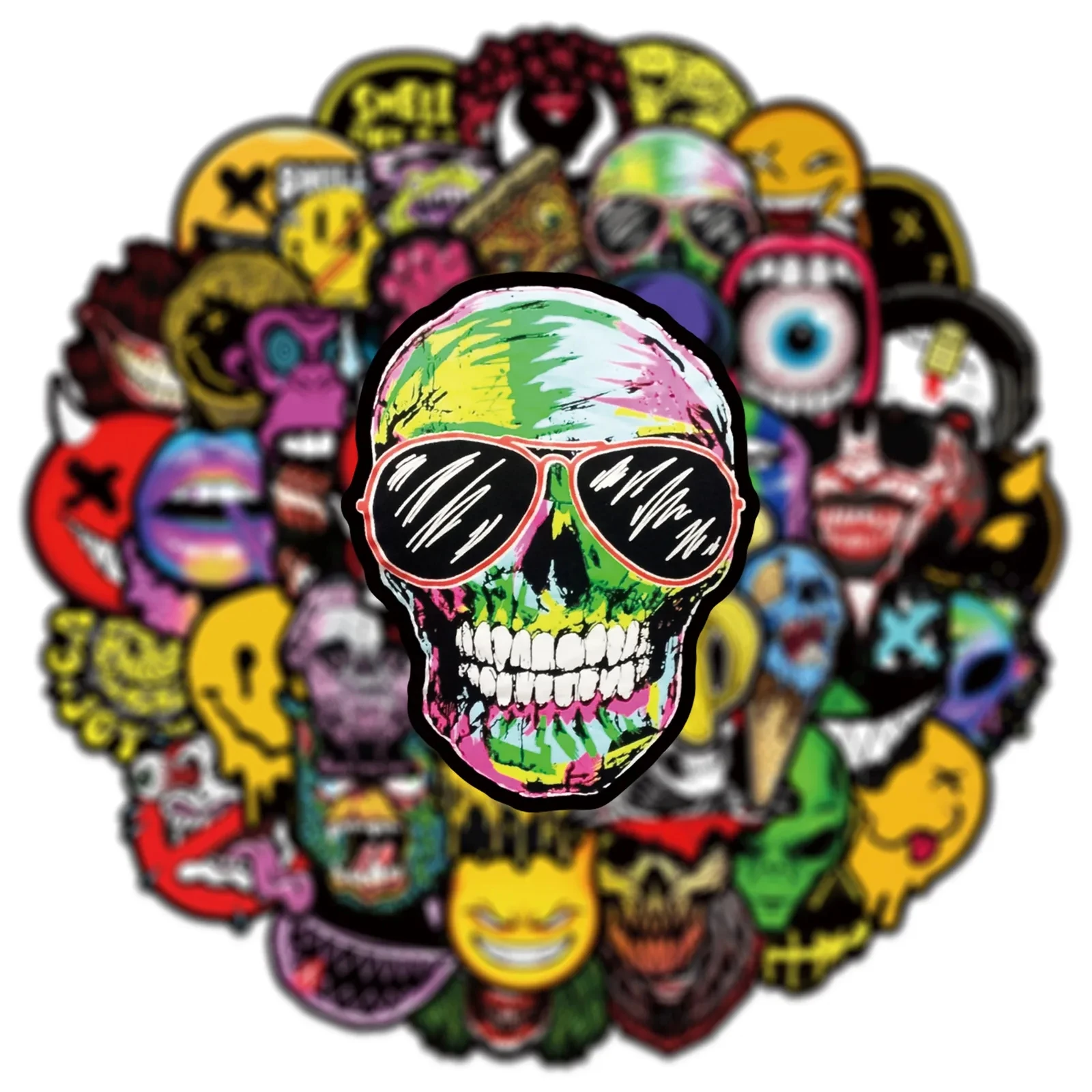 Legal Popular Horror Graffiti adesivos, Crânio adesivos para telefone, skate, bagagem, laptop, carro, motocicleta, capacete, brinquedos, 10 pcs, 30