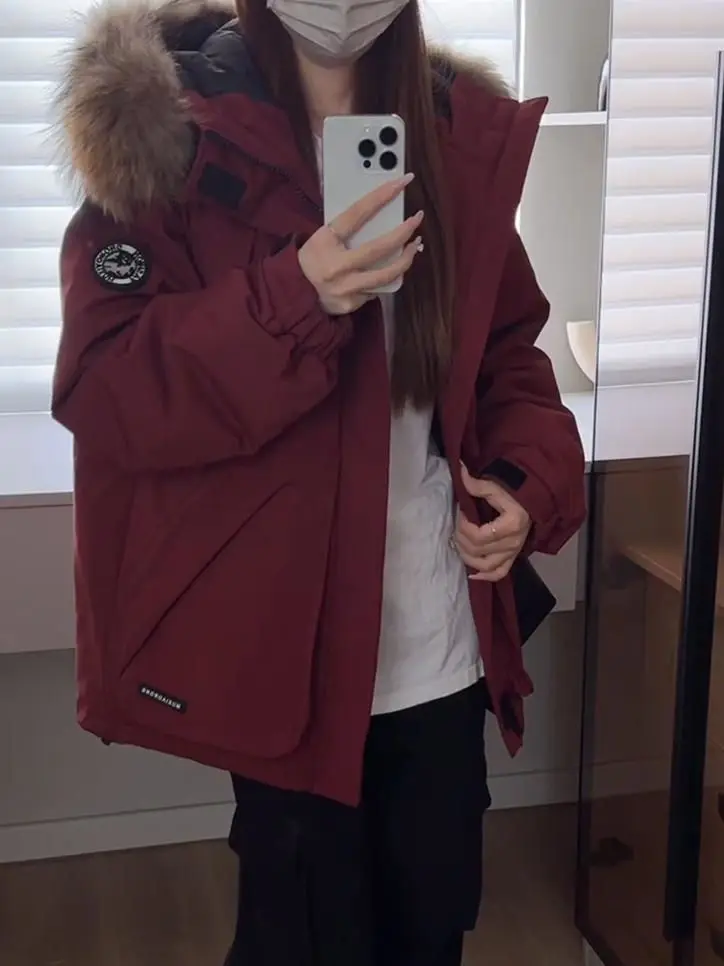 

Parkas Coat Womens Fall Double-Wear Softshell Elegant Stiff Lace-Up Fur-Collar Hooded Tailored Solid Gathering Feminino Filling