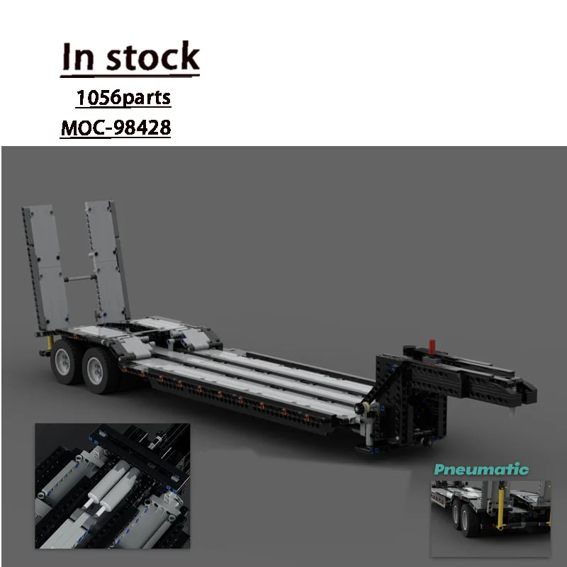 MOC-98428Classic New Model Low-Loader Trailer Building Blocks Set with Pneumatic, 1056Parts, Birthday Gift Toy for Boys and Kids