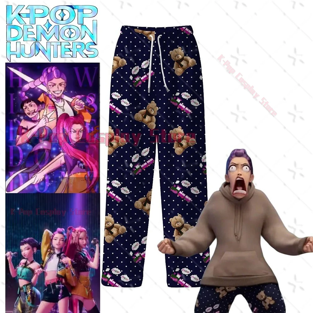 

New 2025 Movie Kpop Demon Hunters Rumi Cosplay Pants Costume Cute Cartoon Bear Pajama Pants Clothes Halloween Homewear Outfits