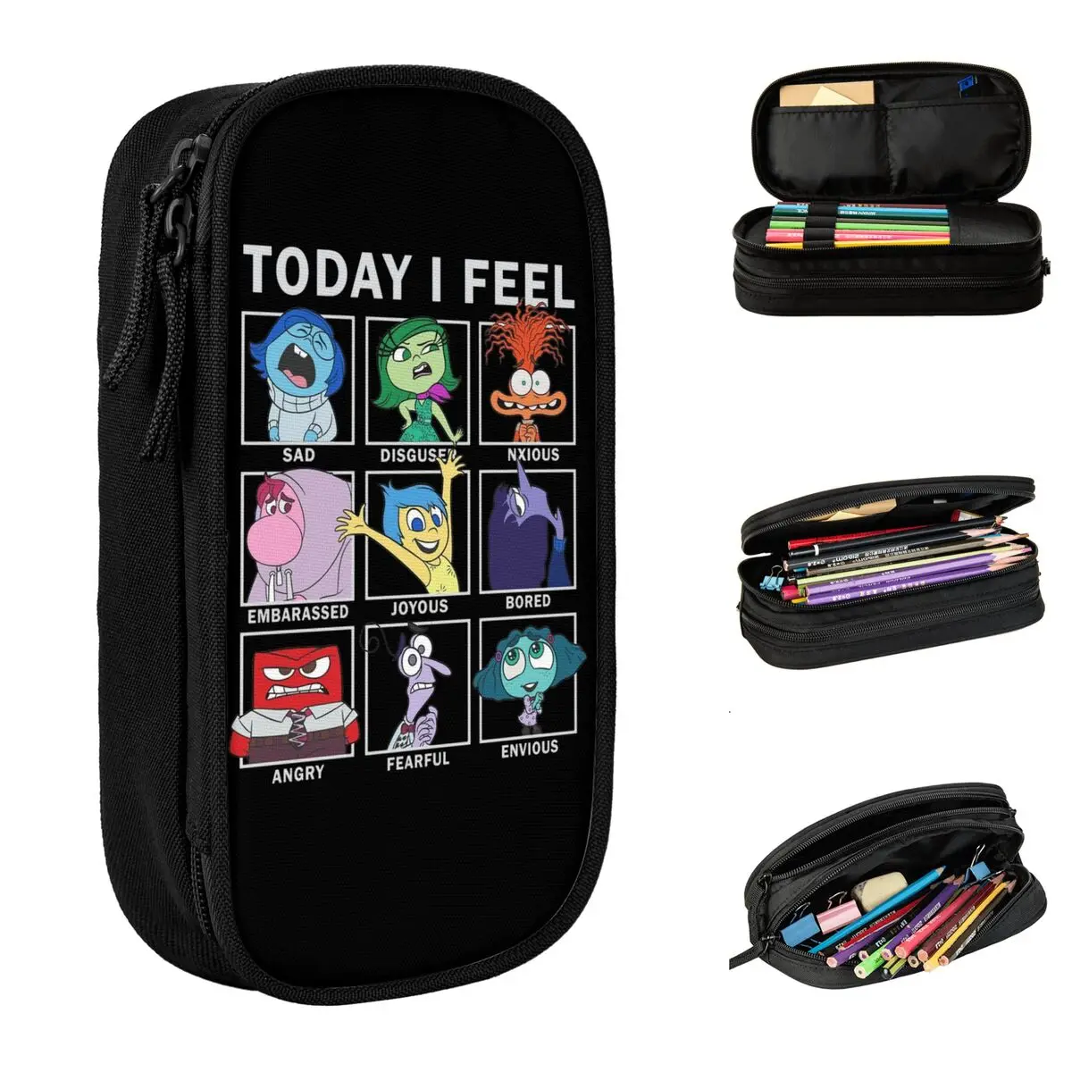 

Inside Out Today I Feel Pencil Cases Creative Humor Cartoon Pen Box Bag Student Large Storage Office Zipper Pencil Pouch