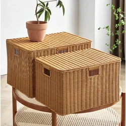 Large Rattan Woven Storage Basket, Clamshell Design, Breathable Organizer, Stylish Practical Supplies, Modern Home