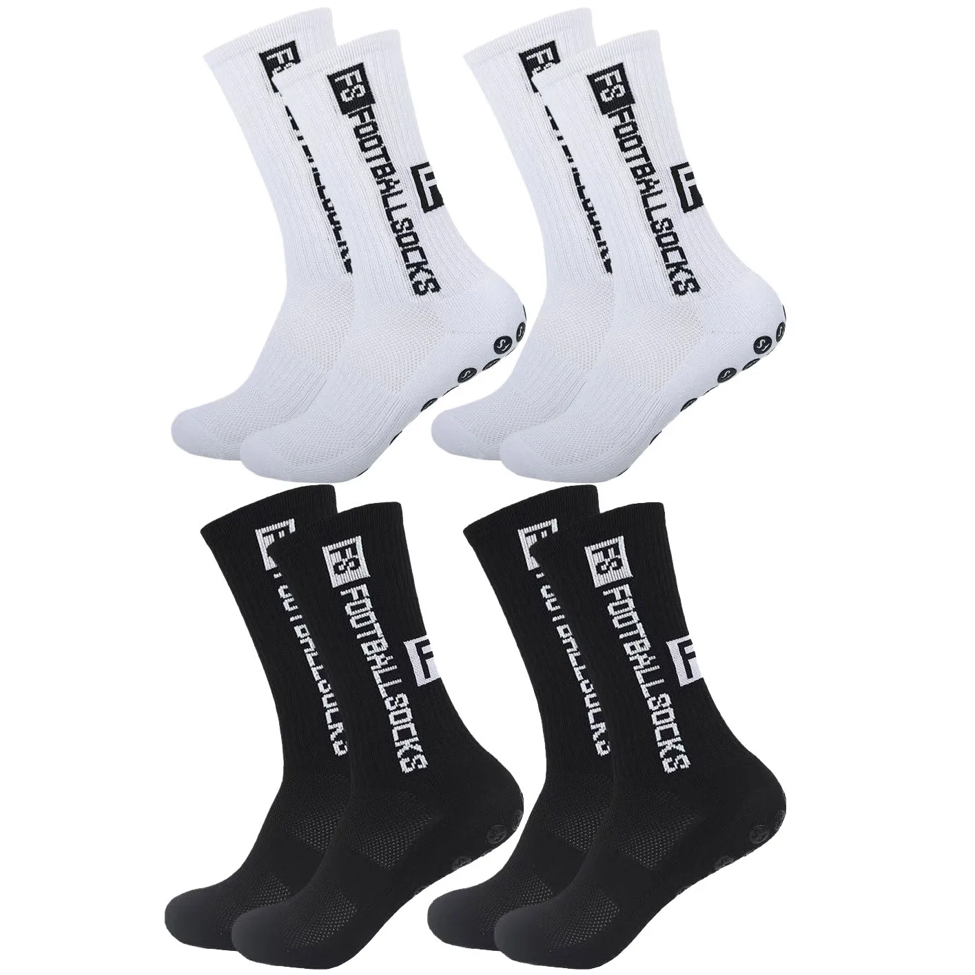 4 Paar Fußballsocken für Herren und Damen, FS-Buchstabensocken, Sport, Basketball, Baseball, Rugby, Radfahren, Laufen, Gummigriffsocken