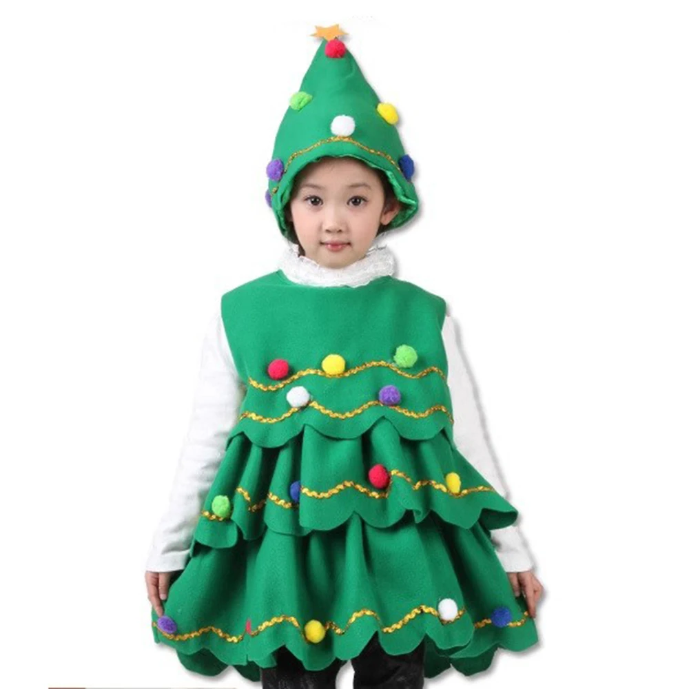 Girls Green Christmas Elf Dress Children Christmas Tree Dance Dress Halloween Carnival Party New Year Fancy Dress Festival Gift