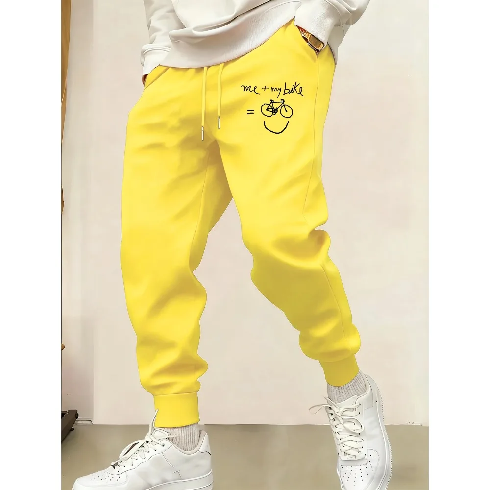 

I Am Very Happy To Have A Bicycle Print Men Trousers Casual Comfy Sweatpants Pocket Autumn Male Long Pant Fleece Warm Sportpants