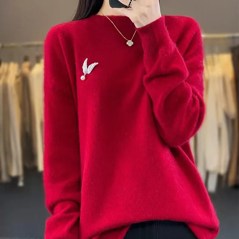 

Autumn And Winter New Women's Pullover Round Neck Wool Knitted Hemmed Sweater Long Pullover Bottoming Shirt