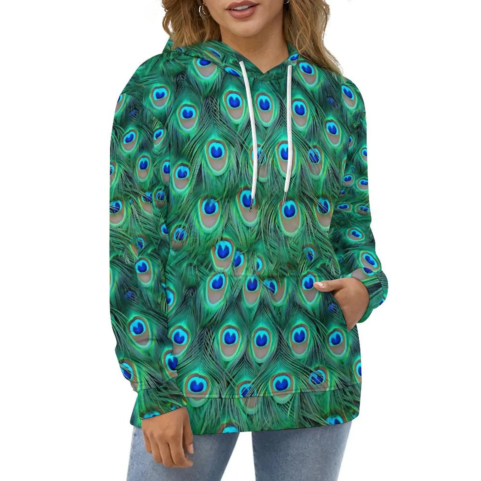 

Peacock Feather Hoodies Long-Sleeve Animal Print Y2k Casual Hoodie Spring Harajuku Oversized Design Loose Sweatshirts
