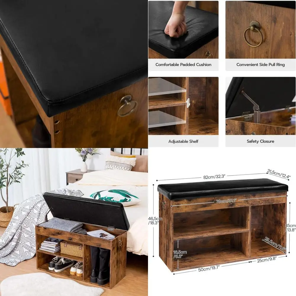 

Padded Entryway Shoe Storage Bench with Flip-Open Box and Adjustable Shelf, Rustic Brown BF40HX01