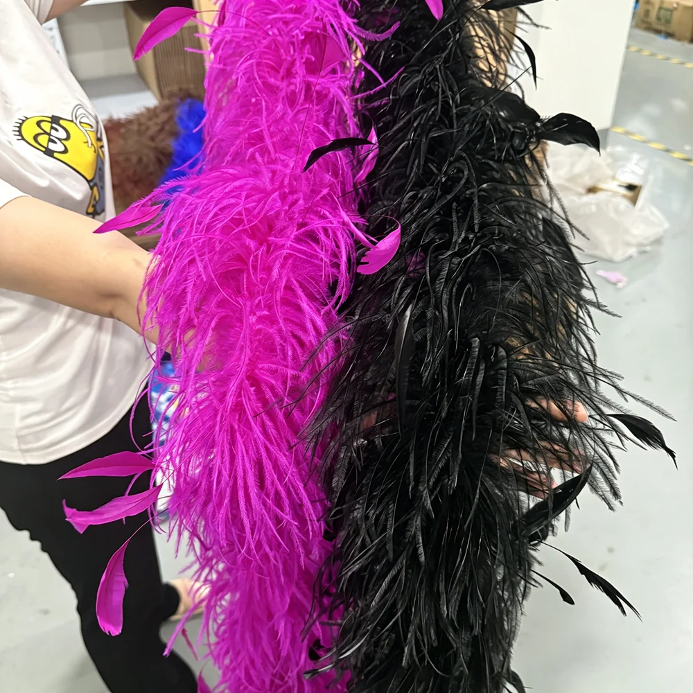 3 6 8 10 15 Ply Natural Ostrich Feather Boa Rooster Goose Feather Shawl 2 Meters Carnival Costume Party Wedding Dress Decoration