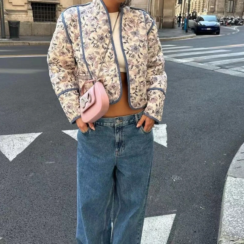 

New Fashion Patchwork Printed Cardigan Cotton Jacket, Autumn and Winter New Buttonless Cotton Top