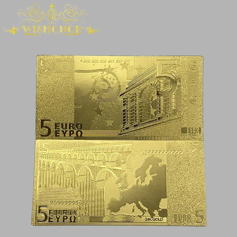 8pcs/Set New Euro Banknote 5 10 20 50 100 200 500 1000 1 Million Euro Gold Banknote in 24K Gold For Collection