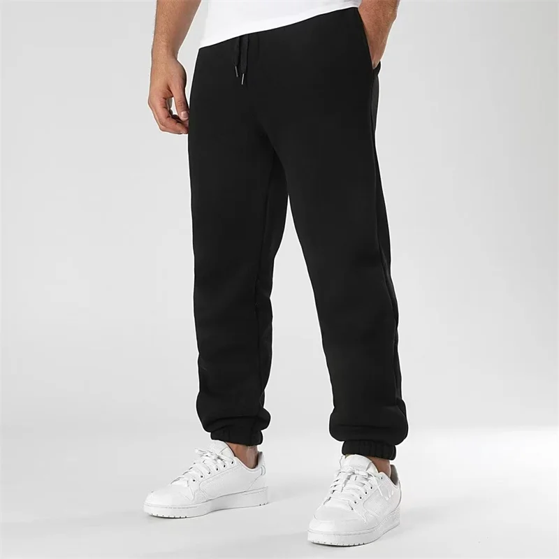 

Autumn Winter Men Pants Fleece Sweatpants Men Joggers Elastic pure color Sport running Trousers loose Fitness men Training pants