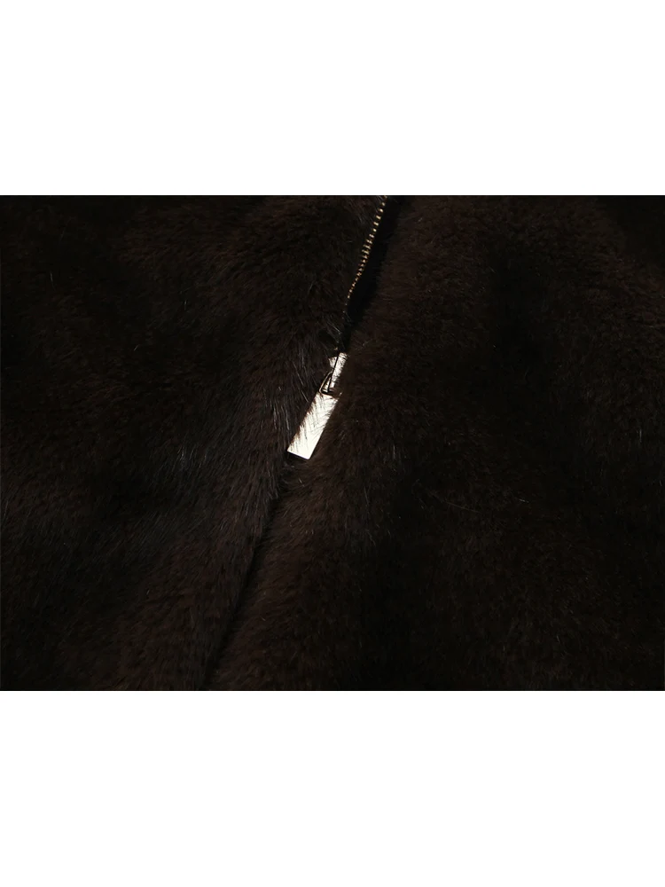 2025 Women's Fur Coat Fashion Round Collar Zipper Bomber Jacket Long Sleeve Warm Winter Faux Fur Jacket Woman Casual Coats