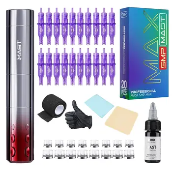 Mast Rotary Tattoo Pen Machine Kit Trådlös 3,0 mm slaglängd med 20 st Mast Pro patronnålar Professionell tatueringsmaskin Set 10 best sales Mast tattoo pen - №1