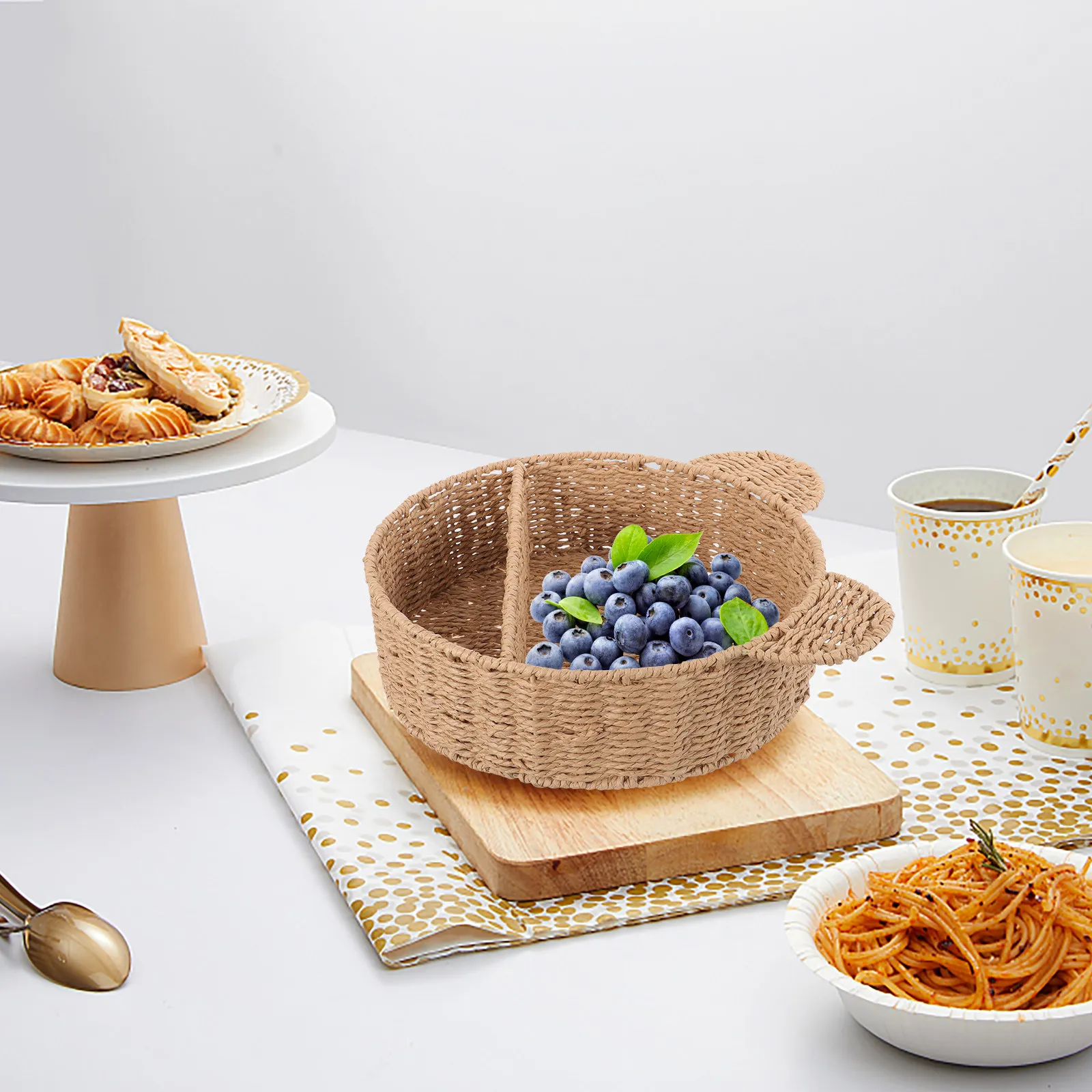 

Rattan Fruit Basket Woven Storage Basket Smooth Surface Multipurpose Fruit Bread Snack Storage for Kitchen Living Room Bedroom