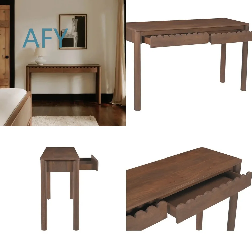Modern Minimalist American Style 2 Drawer Wooden Long Console Table Porch Table for Living Room Bedroom Hallway Entryway
