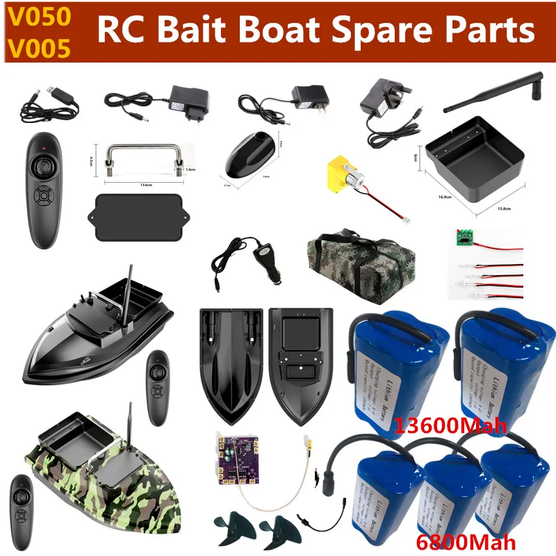 V050 V005 Electric Remote Control RC Fishing Bait Boat Spare Parts Accessory 7.4V 6800Mah 13600Mah Battery/Blade/Motor/Receiver