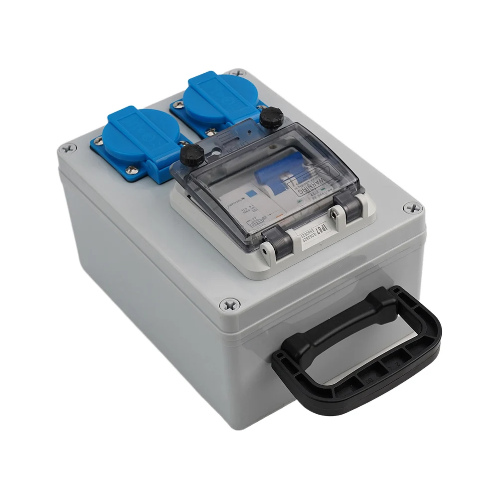 Wall Mounted Power Distributor with FI Switch 16A 250V 2P European Sockets IP67 Waterproof for Construction Sites