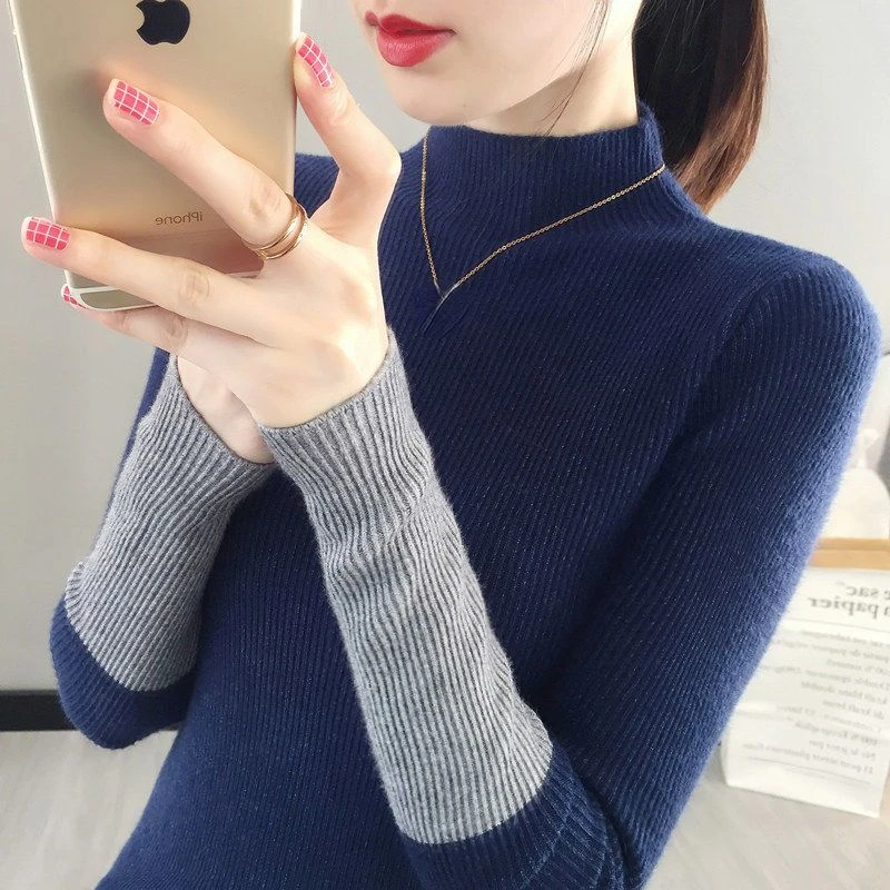 

Autumn and winter women's Half Turtleneck cashmere sweater pit bar elastic Pullover women's sweater Pullover Sweater