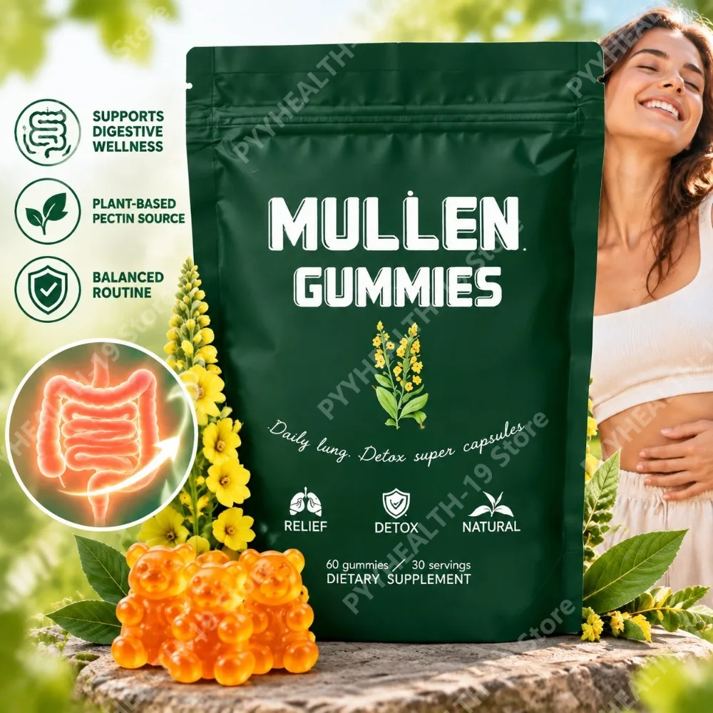 Mullein Gummies 1000mg, 50:1 Extract, 60 Count Supports Daily Digestive Wellness & Gut Balance, Pear Flavor, Clean Taste Profile