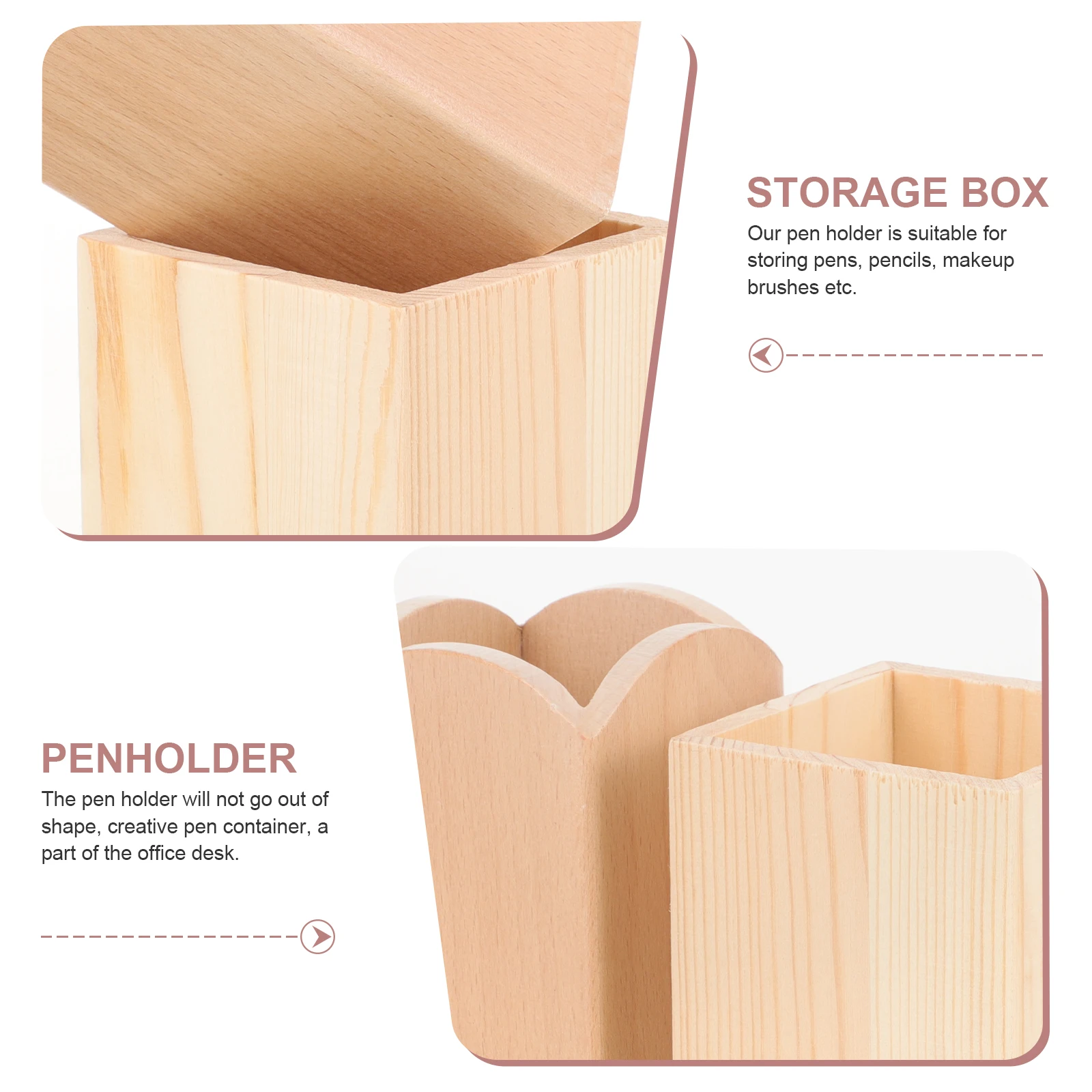 

2Pcs Wood Pen Holder Set Stable Base Desktop Organizer Pencil Brush Container Office Desk Storage Pen Holder Office Supplies