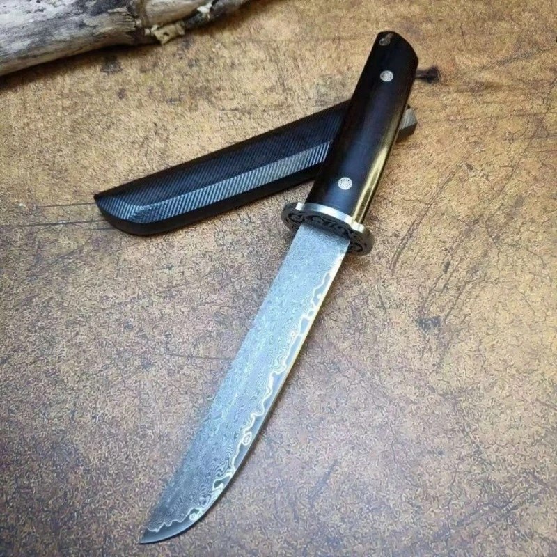 high hardness Damascus Blade Ebony Handles EDC Survival Tools Camping Knives with Wooden Sheath portable Pocket knife