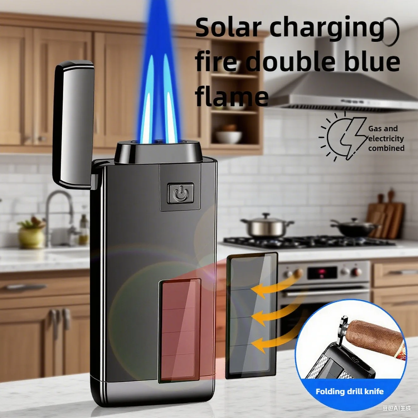 

Touch Sensitive Solar Rechargeable Lighter Metal Outdoor Windproof Butane Gas Lighter Turbo Torch Blue Flame Jet Lighters
