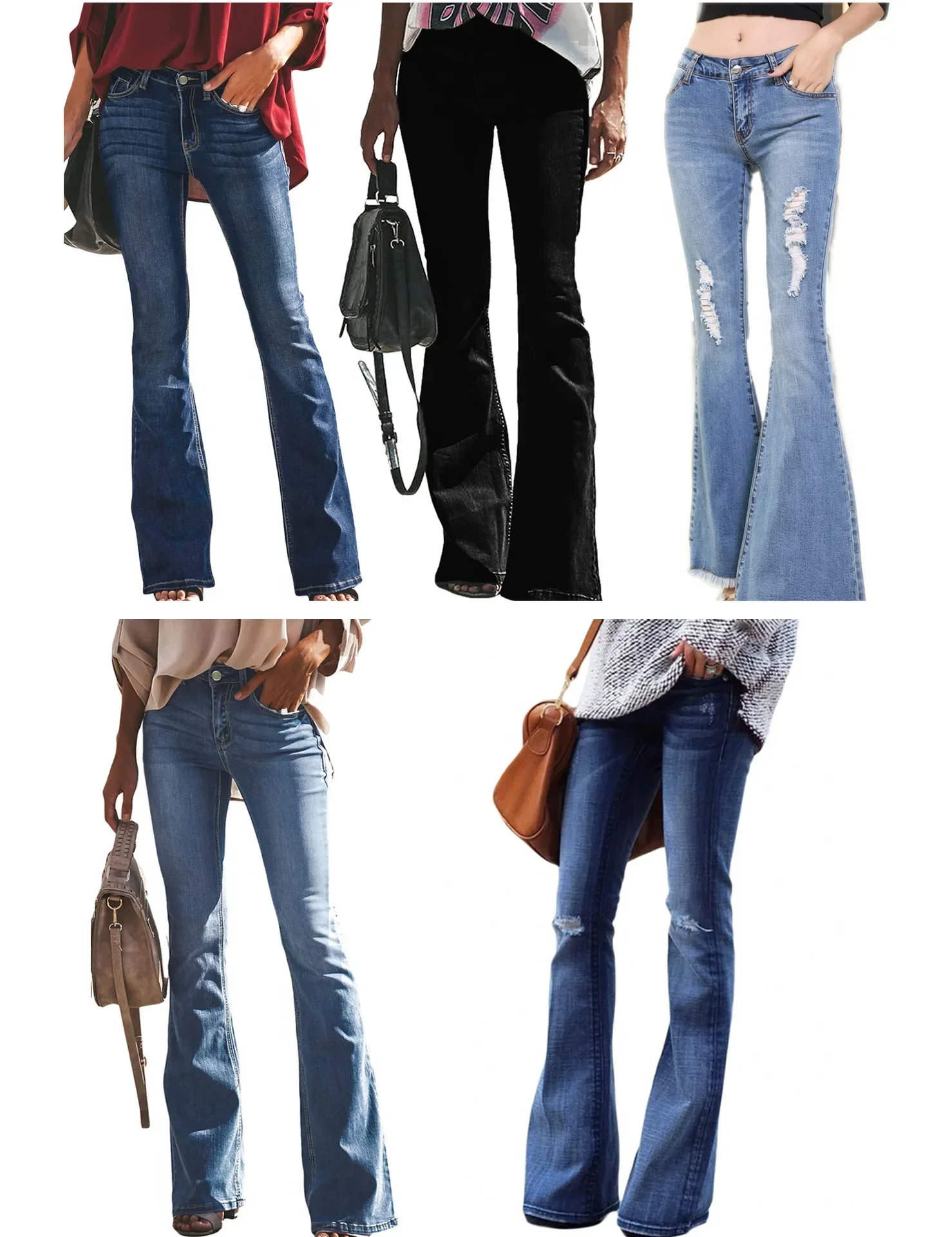 Women Jeans Boot Cut Denim Washing Flare Pants Loose Fit Pockets High Street Solid Mid Waist Zipper Fly 2025 Ankle Length