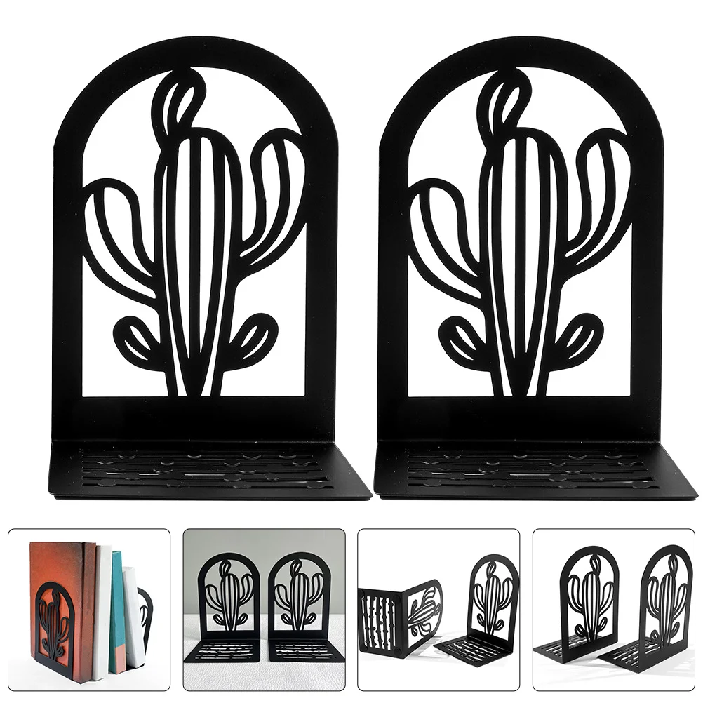 

2Pcs Decorative Cactus Book Holder Iron Bookends Multi-Function Organizer Book Stopper for Home Office Shelf Supplies