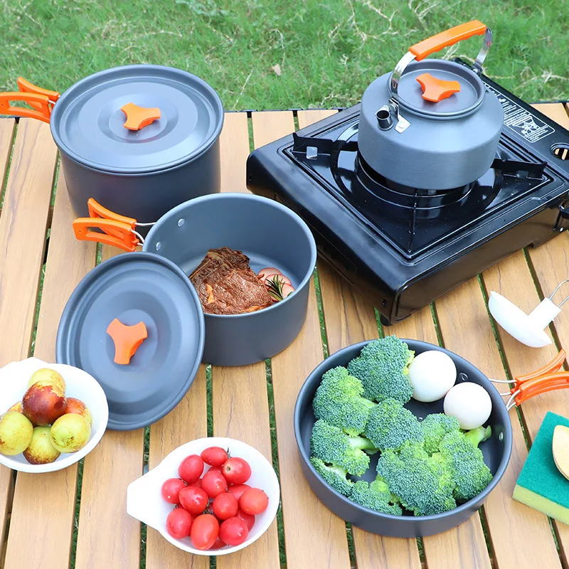 Outdoor camping portable set of cookware，Aluminum Alloy Cooking Set, Portable with Cooking Pot, Frying Pan Kettle