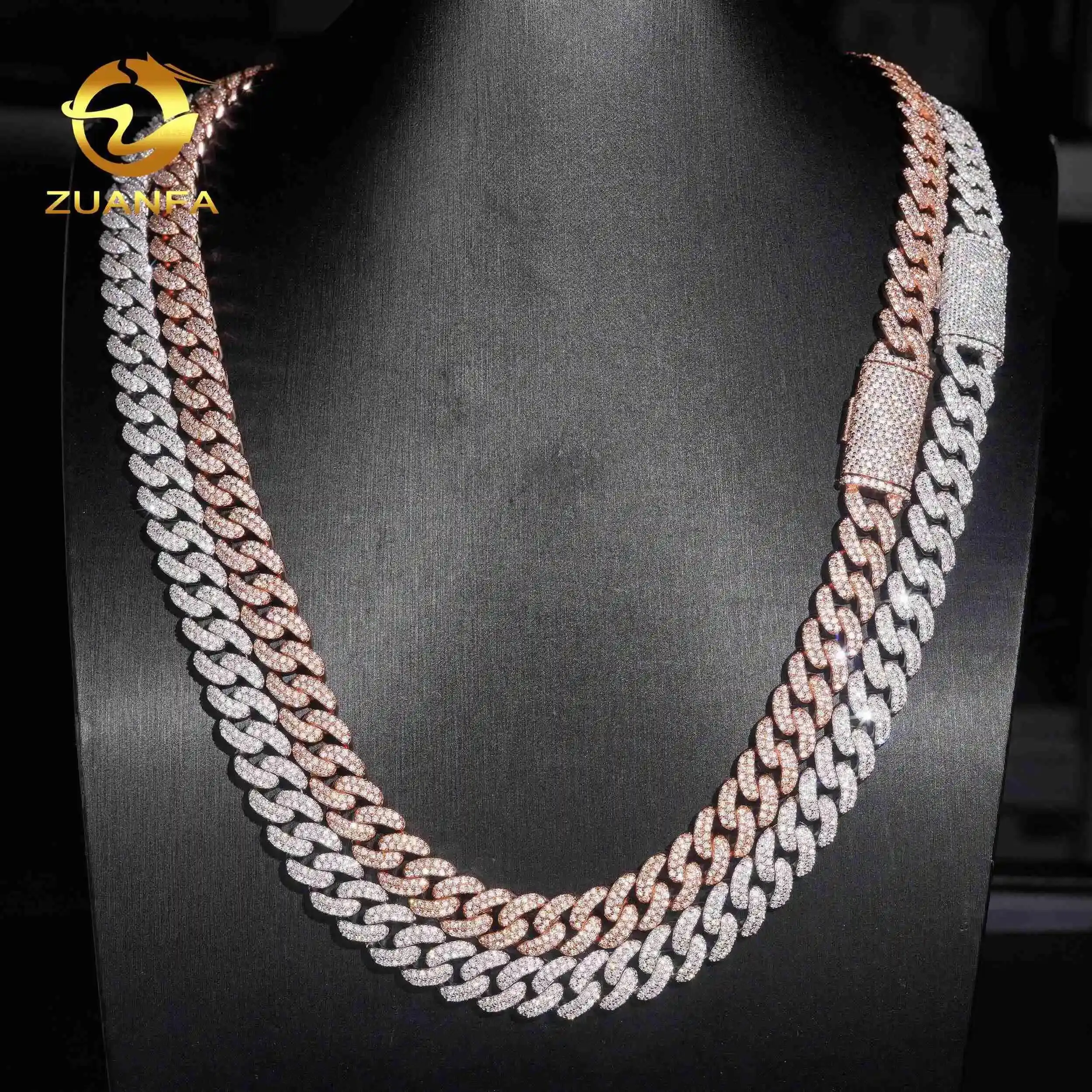 Cadena cubana Hip Hop Iced Out de 10 mm con moissanita VVS que pasa la prueba, de plata de ley 925 maciza chapada en oro, para hombre