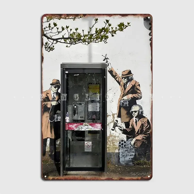 Banksy Cheltenham Telephone Box Spies Metal Plaque Poster Cinema Kitchen Club Bar Plaques Funny Tin Sign Poster