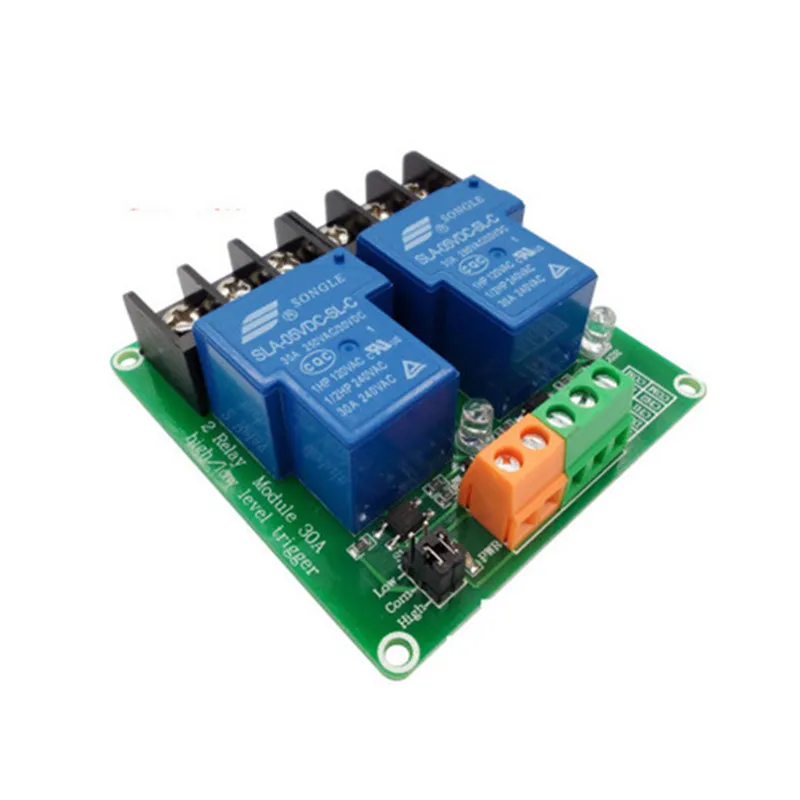 two  channel relay module 30A with optocoupler isolation 5V 12V 24V supports high and low Triger trigger for Smart home