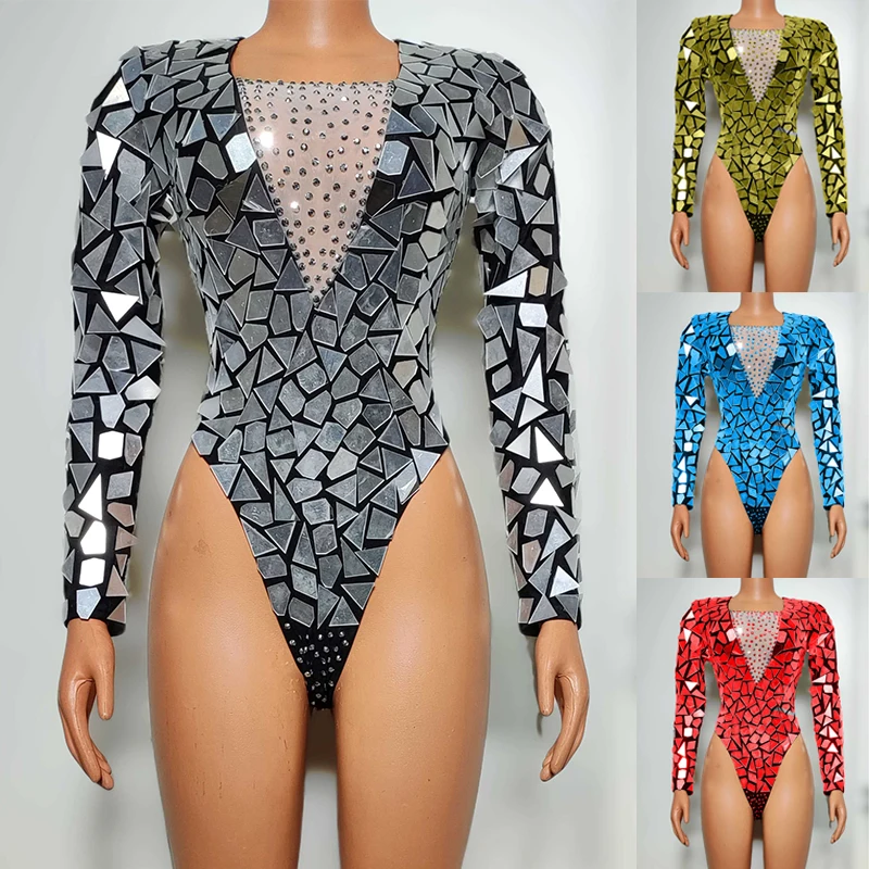 

Mirror Stage Costume Sequin Bodysuit Pole Dance Clothing Party Rave Outfit Singer Dancer Performance Wear Adult Clubwear VDB8226