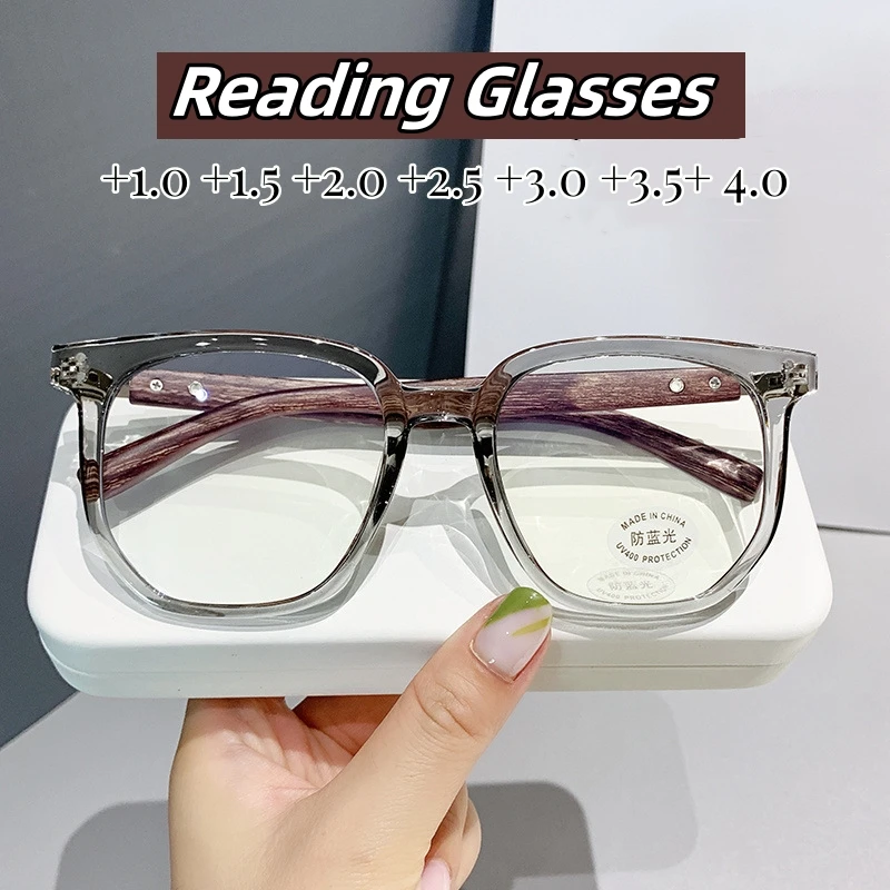 

Vintage Fashion Reading Glasses for Women Men Luxury Blue Light Blocking Presbyopia Transparent Wooden Legs Far Sight Eyeglasses