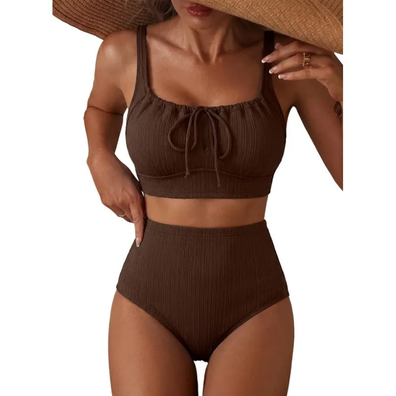 Women's 2026 Sleeveless High Waist Tie Front Cut Out Bikini Quick Dry Eco Friendly High Elasticity Women's Two-piece Swimsuit