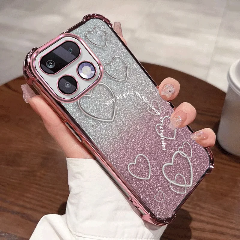 Glitter Plating Protective Cover For Realme 16 Pro 5G Case Flxebile TPU Four-corner Shockproof Loving Heart Pattern Fundas view 5