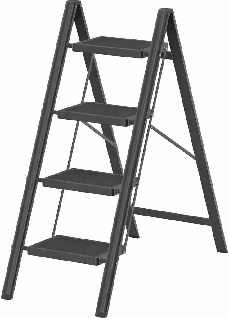 

4 Step Folding Ladder Stool, 330lbs Capacity, Anti-Slip Pedal & Feet, Sturdy Steel for Home Office, Black