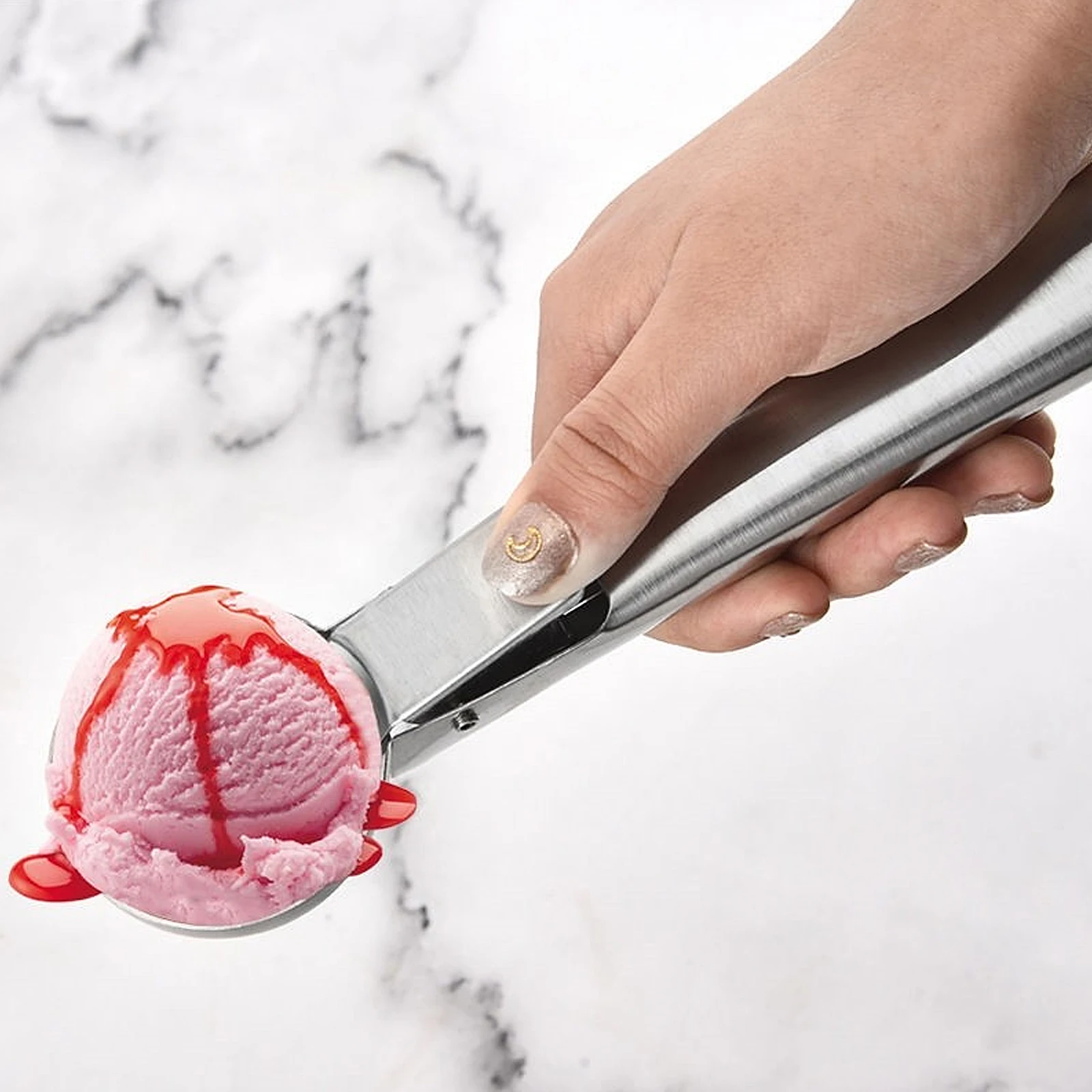 

3pcs Stainless Steel Ice Cream Scoop Anti-Freeze Handle Automatic Fruit Ball Scoop Food Dessert Spoon Kitchen Tool Dishwasher